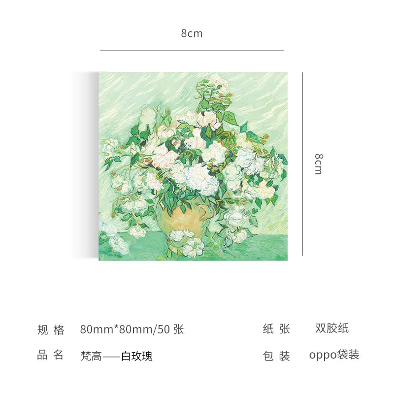 Painting Memo Pad Monet Van Gogh No-sticky Note Decal Scrapbooking DIY Notepad Diary Stationery School Supplies