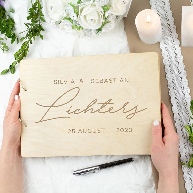 Personalised Wedding Wooden Guest Book Rustic A5/A4 Sign-in Book Mr Mrs Photo Album Wedding Keepsake Engagement Anniversary Gift