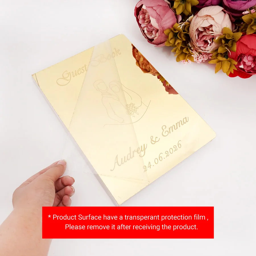 Custom Acrylic Mirror Cover Vertical Style Wedding Guest Book Blank Pages Personalized Name Guestbook Party Decoration Supplies