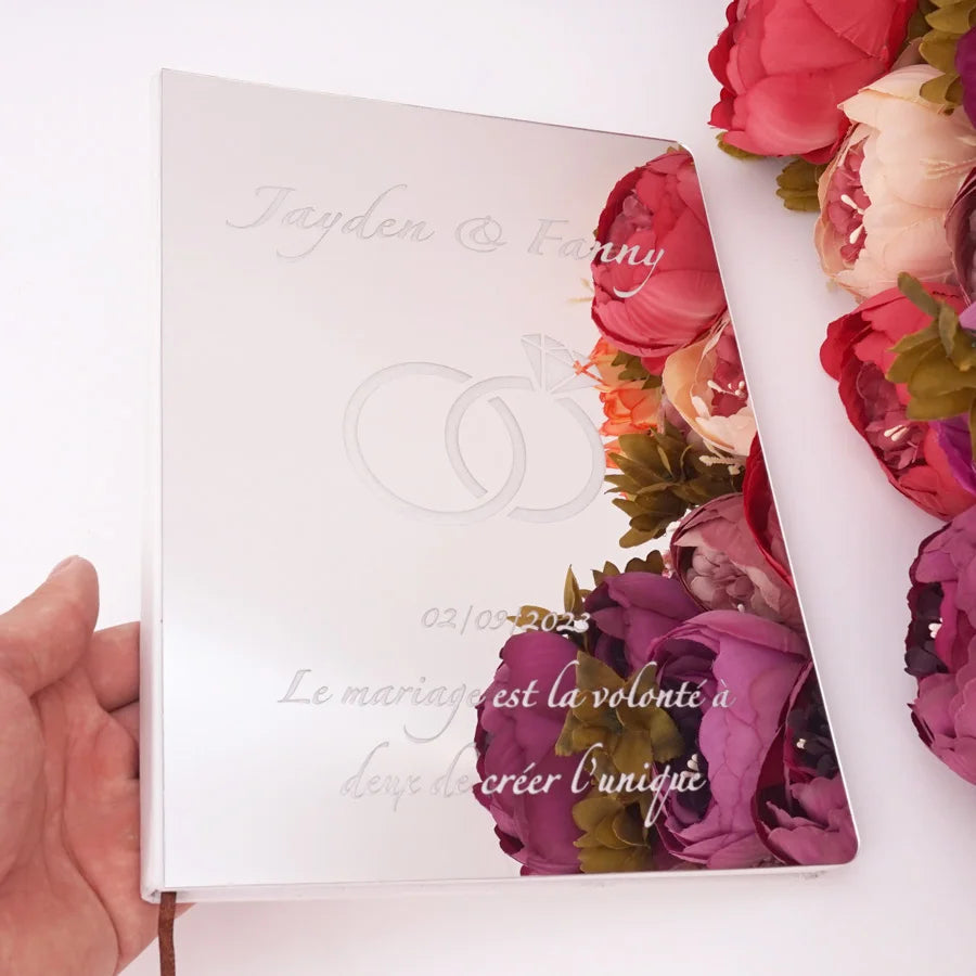 Custom Acrylic Mirror Cover Vertical Style Wedding Guest Book Blank Pages Personalized Name Guestbook Party Decoration Supplies