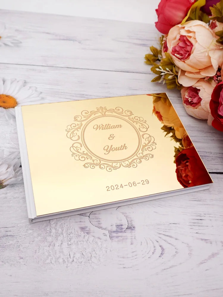 Personalized 25x18cm Wedding Custom Signature Guestbook Acrylic Mirror Cover Reception Book Engagement Party Commemorative Book