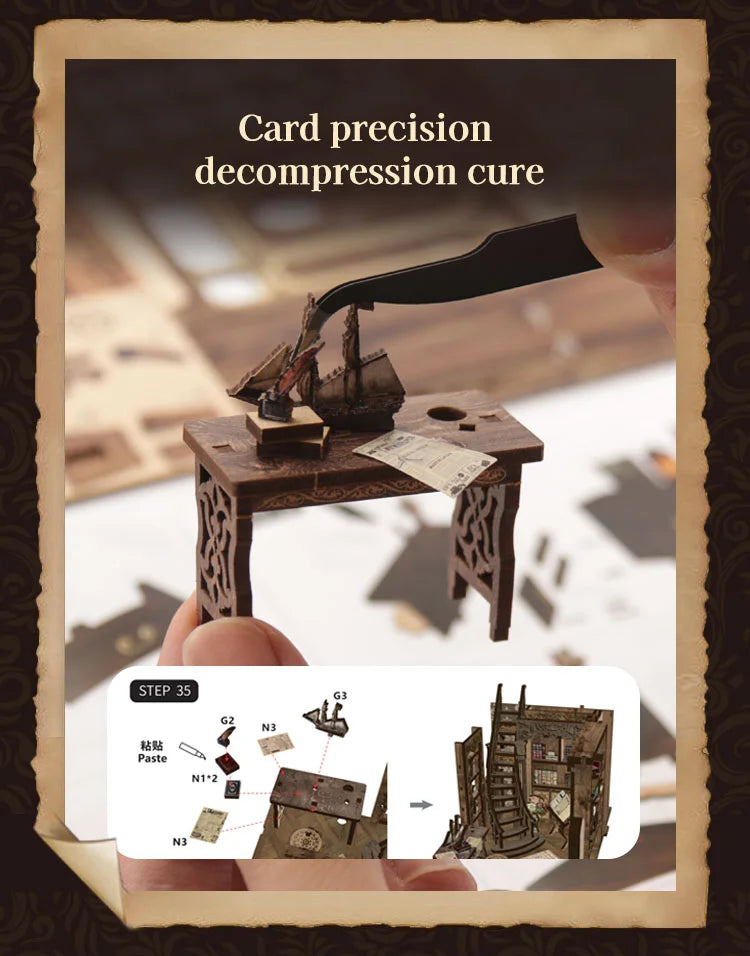 SnapTogs DIY Antique Book Collection Room Book Nook 3D Wooden Puzzle Miniature Dollhouse Tiny House Roombox Craft Kit for Gift