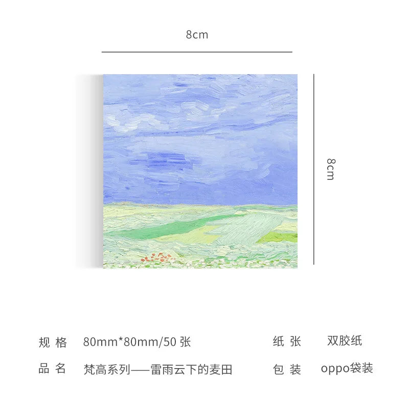 Painting Memo Pad Monet Van Gogh No-sticky Note Decal Scrapbooking DIY Notepad Diary Stationery School Supplies