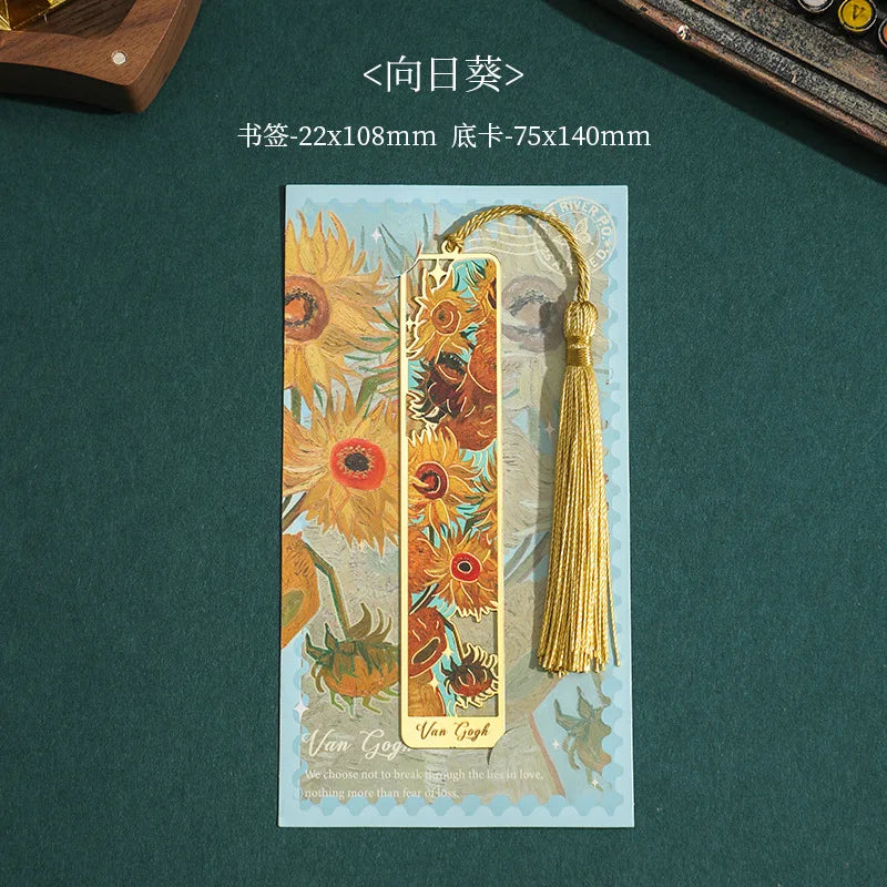 Flowers Glimpse Series Bookmark Creative Retro Famous Painting Metal Handbook Pendant Reading Book Clip Gift Cute