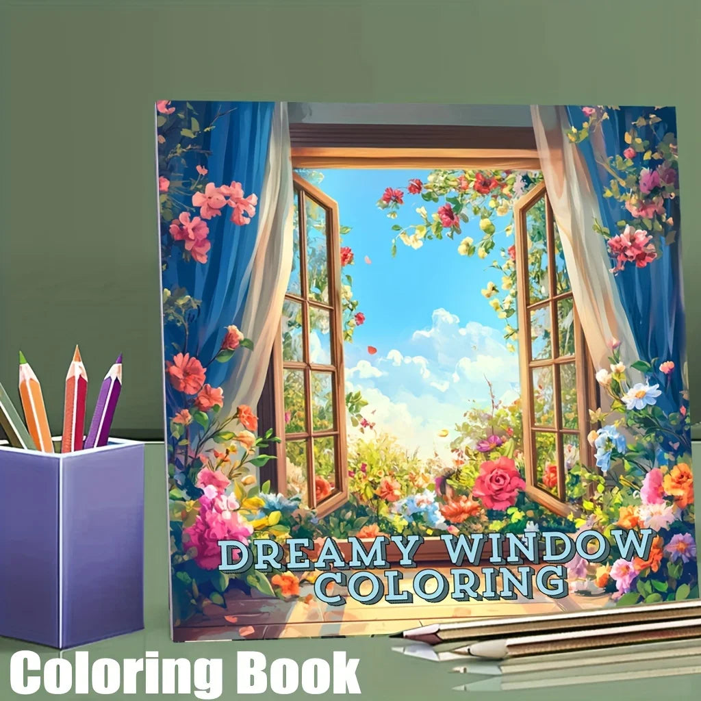 28 Pages Dreamy Window Coloring Book for Adult Stress Reduction | Colouring Book for Stress Relief and Mood Reduction Valentine
