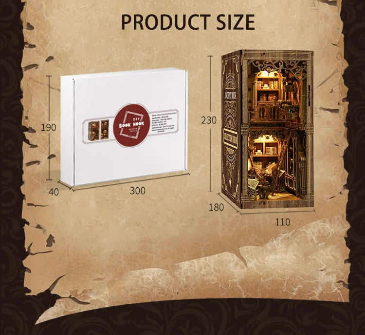 SnapTogs DIY Antique Book Collection Room Book Nook 3D Wooden Puzzle Miniature Dollhouse Tiny House Roombox Craft Kit for Gift