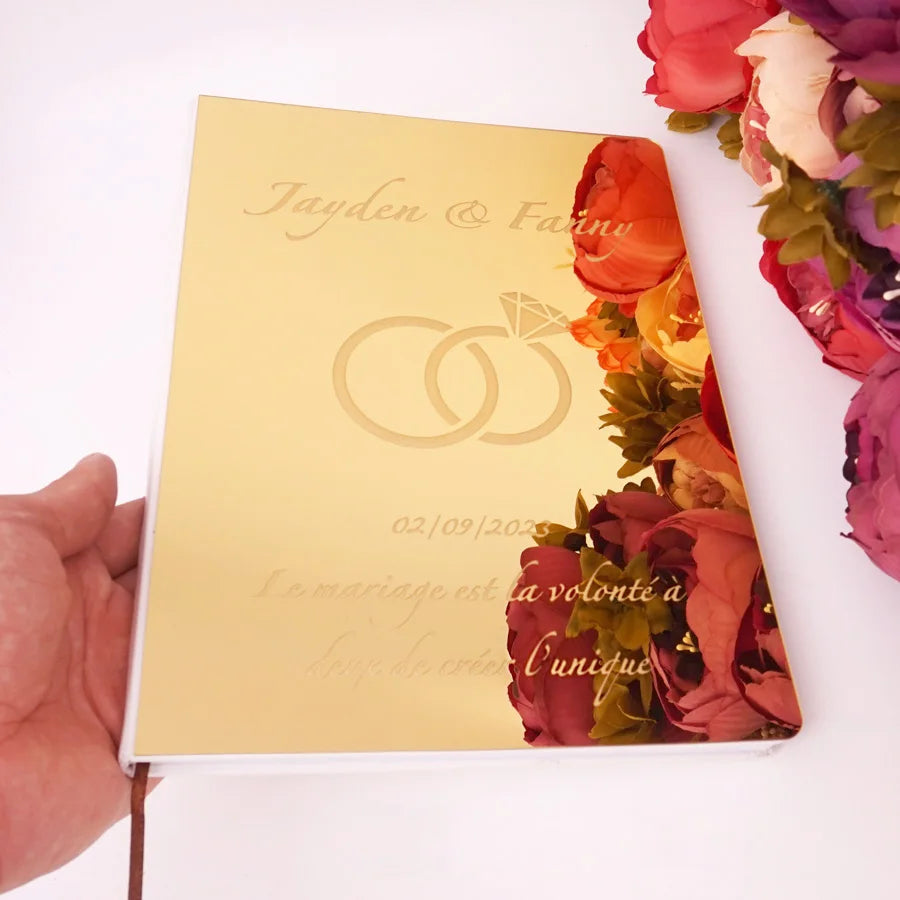 Custom Acrylic Mirror Cover Vertical Style Wedding Guest Book Blank Pages Personalized Name Guestbook Party Decoration Supplies