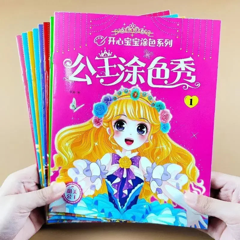 8 Books/Set 128 Pages Perfect Princess Coloring Book for Girl Gift Children Graffiti Coloring Picture Painting Book Libros
