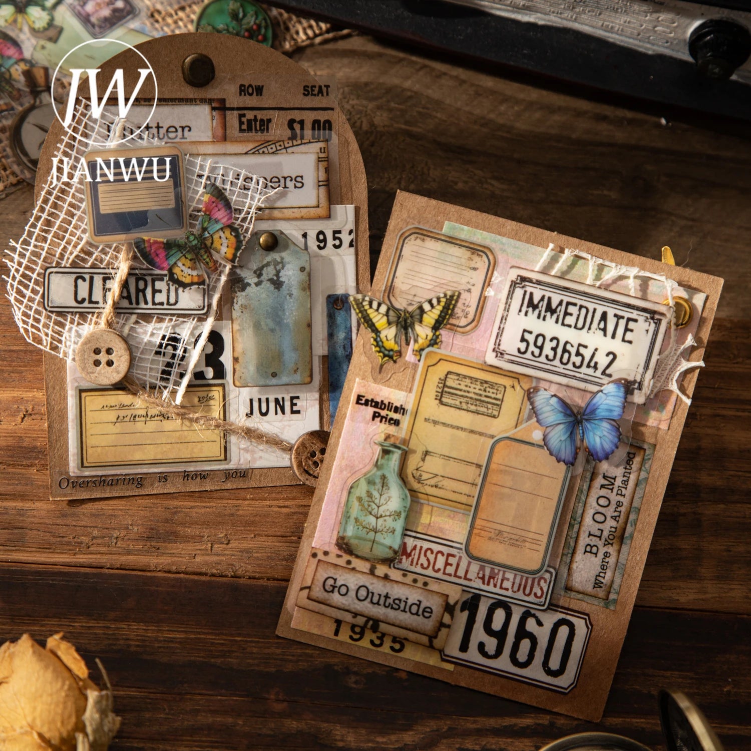 JIANWUDream of Delirium Series Vintage Flower Butterfly Label Landscape Material Collage PET Sticker Creative Journal Stationery