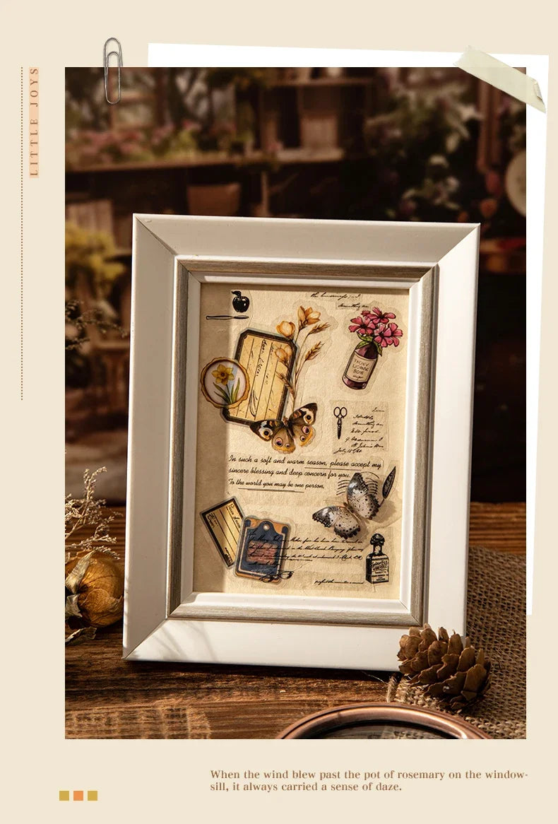 JIANWUDream of Delirium Series Vintage Flower Butterfly Label Landscape Material Collage PET Sticker Creative Journal Stationery