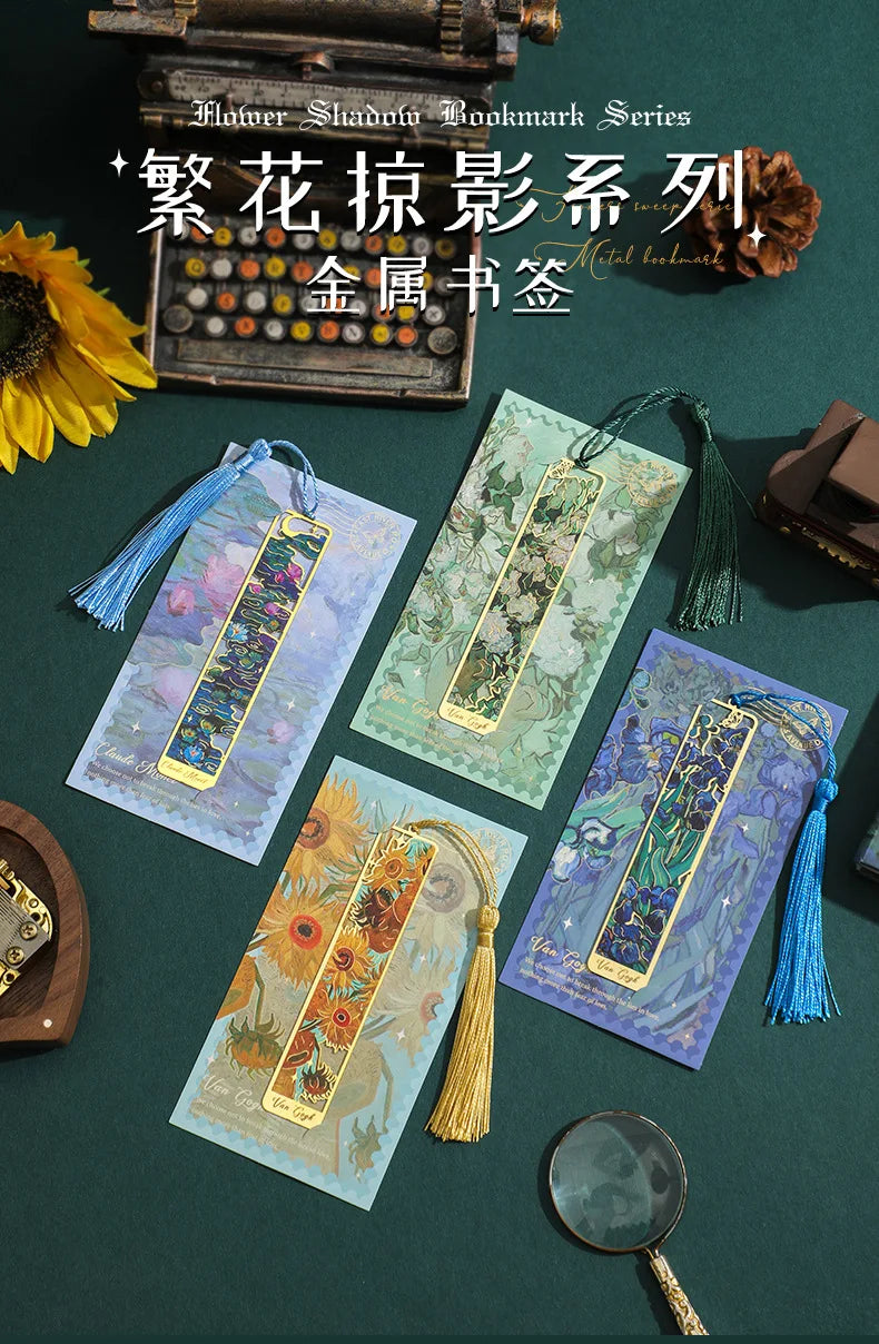 Flowers Glimpse Series Bookmark Creative Retro Famous Painting Metal Handbook Pendant Reading Book Clip Gift Cute