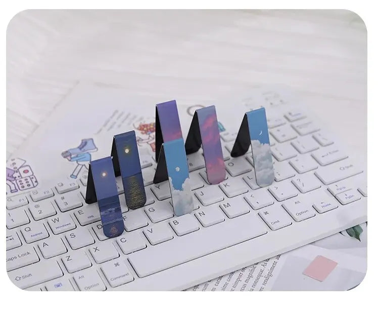 2Pcs Magnetic Bookmark Beautiful Scenery Clouds Simple Literary Pattern Bookmark Reading Tool School Office Supplies Accessory