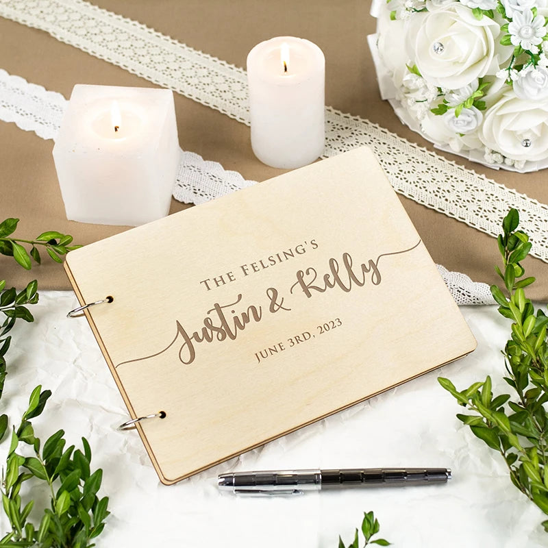 Personalised Wedding Wooden Guest Book Rustic A5/A4 Sign-in Book Mr Mrs Photo Album Wedding Keepsake Engagement Anniversary Gift