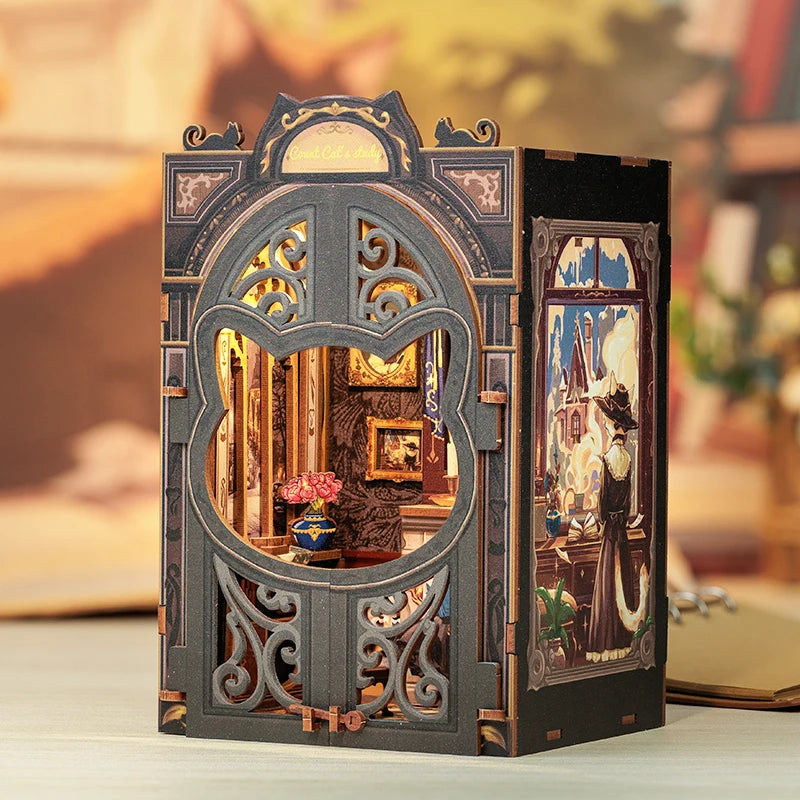 CUTEBEE DIY Book Nook Kit Miniature Wooden Dollhouse with Lights Bookshelf Insert 3D Puzzle Decor Model for Gifts Owl Bookstore