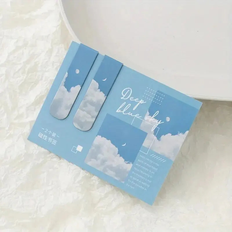 2Pcs Magnetic Bookmark Beautiful Scenery Clouds Simple Literary Pattern Bookmark Reading Tool School Office Supplies Accessory