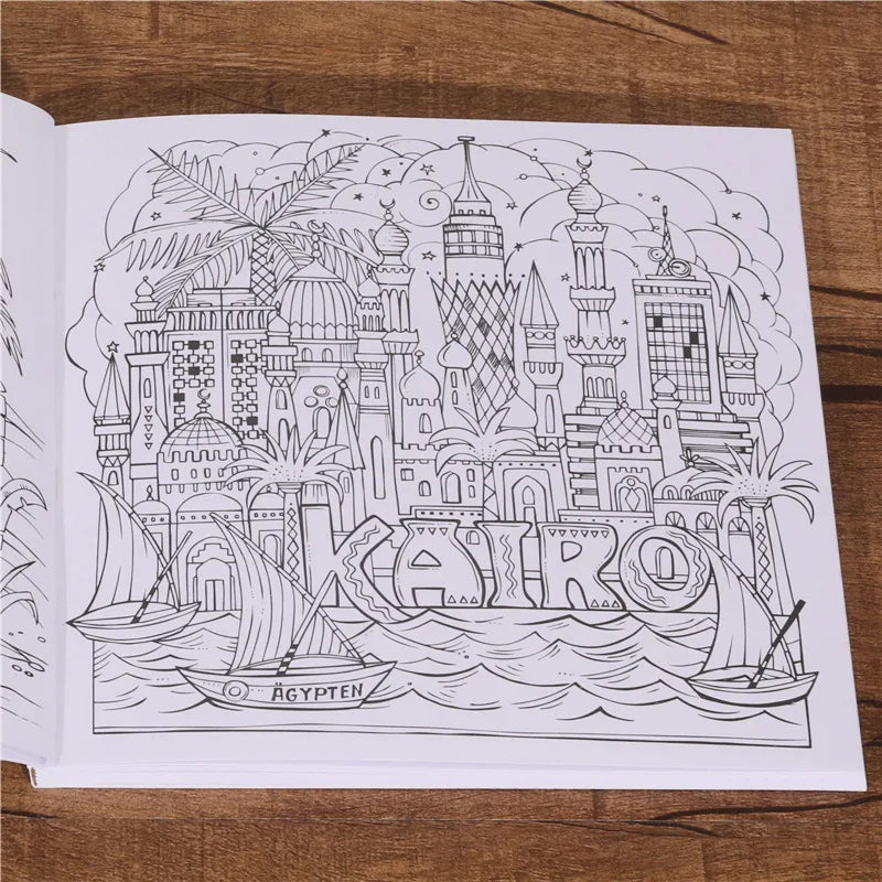 African Travel Coloring Book Color and Enjoyment Adult Relieve Stress Graffiti Painting Drawing Book