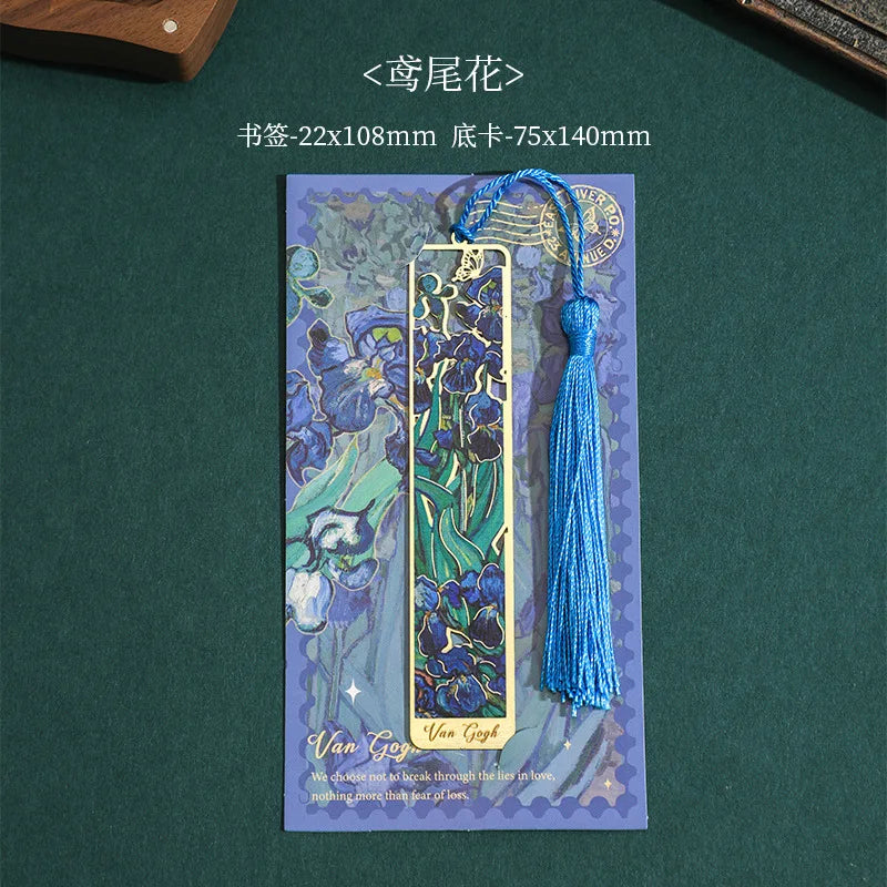 Flowers Glimpse Series Bookmark Creative Retro Famous Painting Metal Handbook Pendant Reading Book Clip Gift Cute