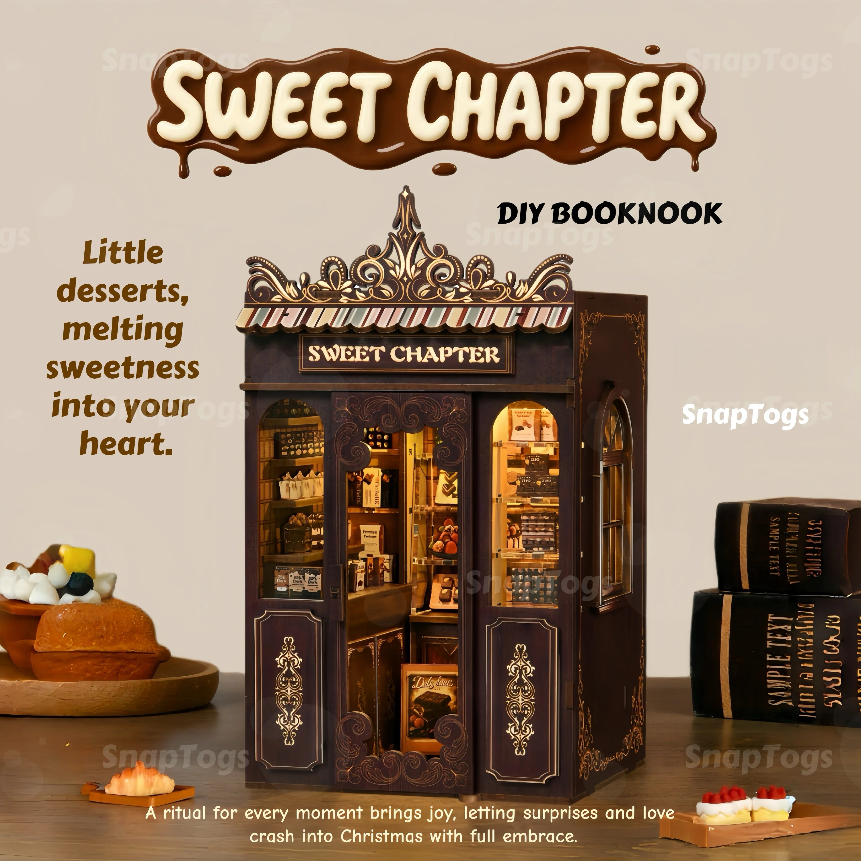SnapTogs Enchanting DIY Miniature House Vintage Doll House & Tiny House Craft Kits 3D Wooden Puzzle Set for Book Nook & Roombox