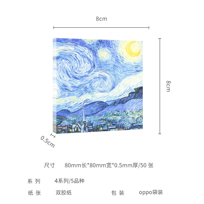 Painting Memo Pad Monet Van Gogh No-sticky Note Decal Scrapbooking DIY Notepad Diary Stationery School Supplies