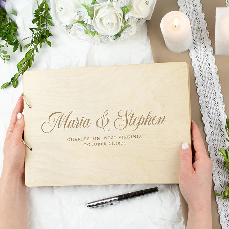 Personalised Wedding Wooden Guest Book Rustic A5/A4 Sign-in Book Mr Mrs Photo Album Wedding Keepsake Engagement Anniversary Gift