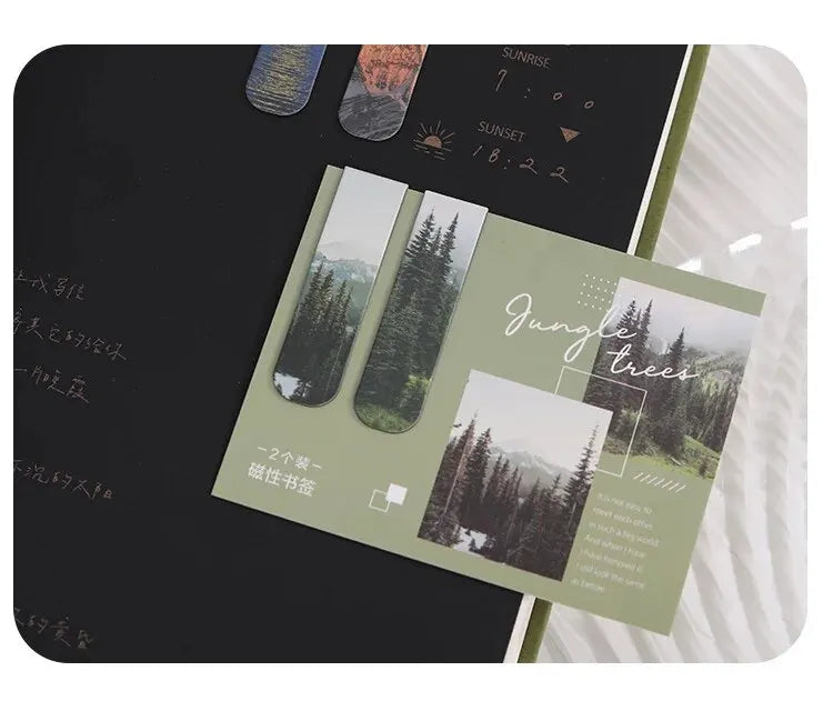 2Pcs/Set Creative Scenic Magnetic Bookmark Student Decorative Book Holder Reading Accessory Student School Home Office Supplies