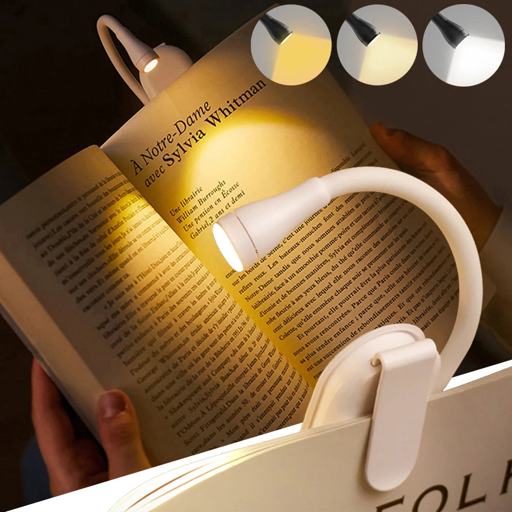 New Mini LED Book Light Eye Protection Adjustable Clip 360° Flip Study Lamp Rechargeable 3 Color For Travel Bedroom Reading