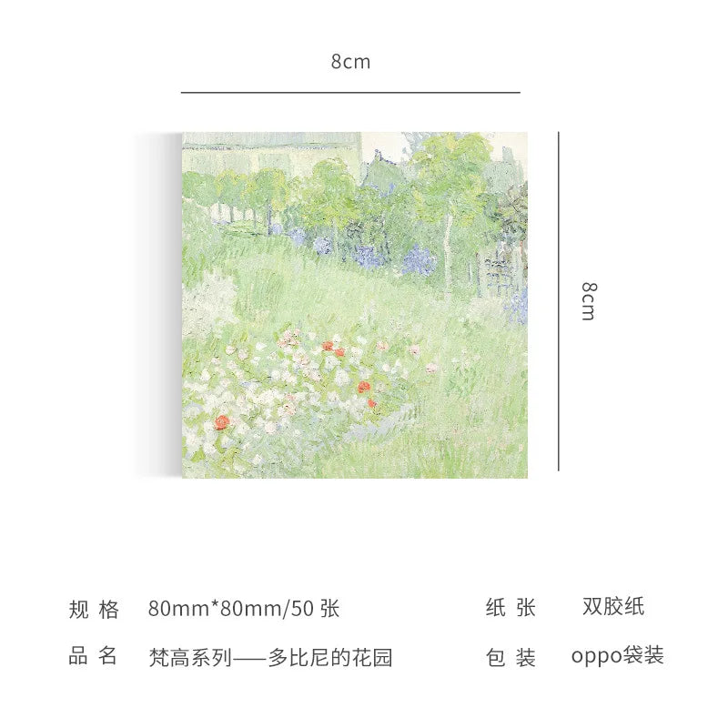 Painting Memo Pad Monet Van Gogh No-sticky Note Decal Scrapbooking DIY Notepad Diary Stationery School Supplies