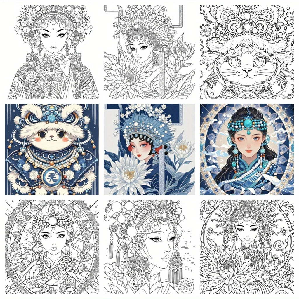 30 pages of mandala adult decompression DIY coloring book, painting supplies, gifts, oil painting, line drawing, line drawing