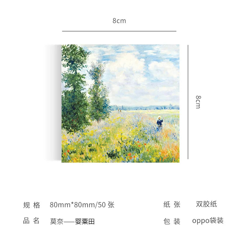 Painting Memo Pad Monet Van Gogh No-sticky Note Decal Scrapbooking DIY Notepad Diary Stationery School Supplies