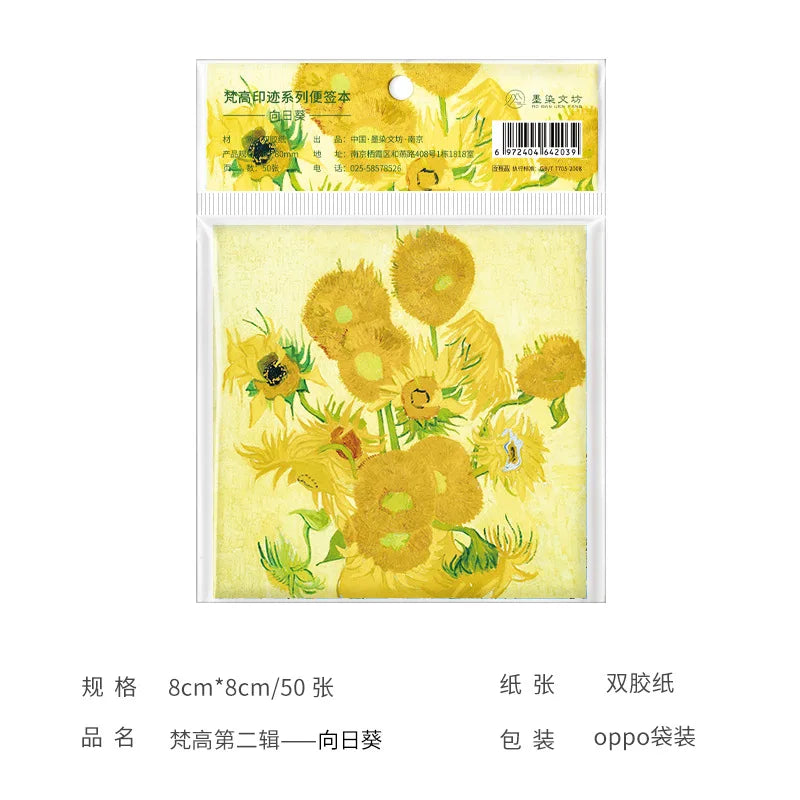 Painting Memo Pad Monet Van Gogh No-sticky Note Decal Scrapbooking DIY Notepad Diary Stationery School Supplies
