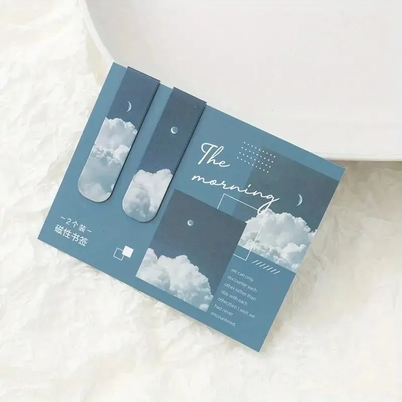 2Pcs Magnetic Bookmark Beautiful Scenery Clouds Simple Literary Pattern Bookmark Reading Tool School Office Supplies Accessory