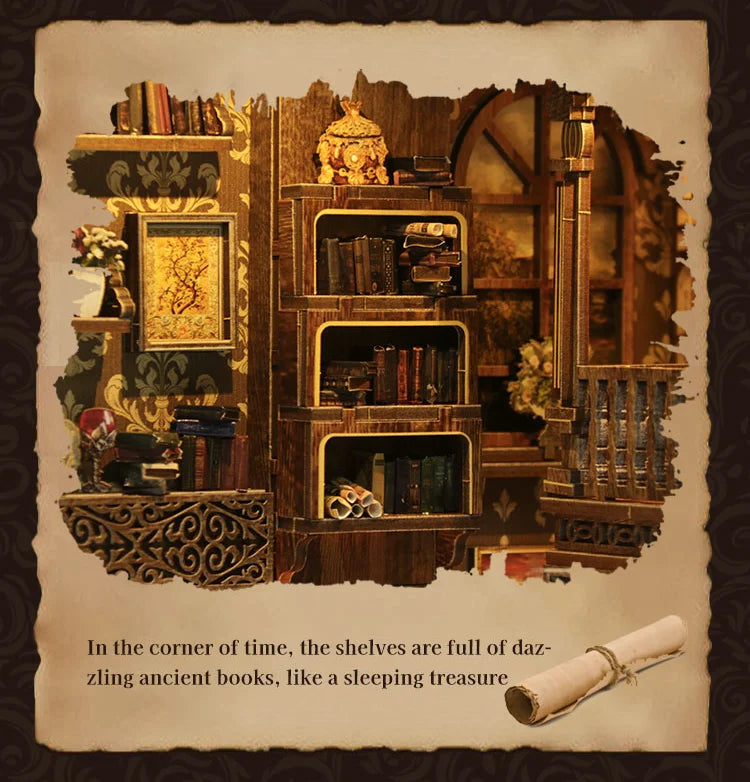 SnapTogs DIY Antique Book Collection Room Book Nook 3D Wooden Puzzle Miniature Dollhouse Tiny House Roombox Craft Kit for Gift