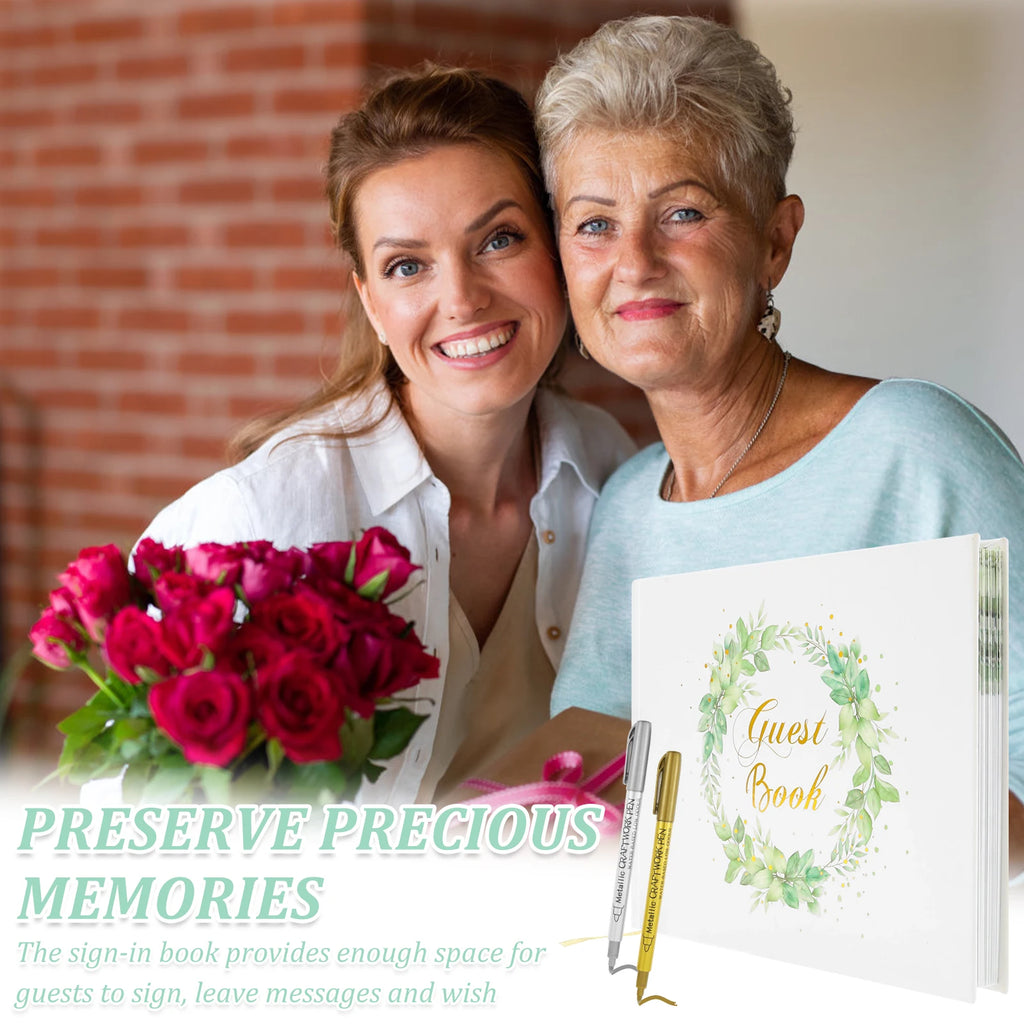 Wreath Print Cover Wedding Guest Book Versatile Smooth Writing Memory Wedding Book With 2 Pen for Baby Shower Anniversary
