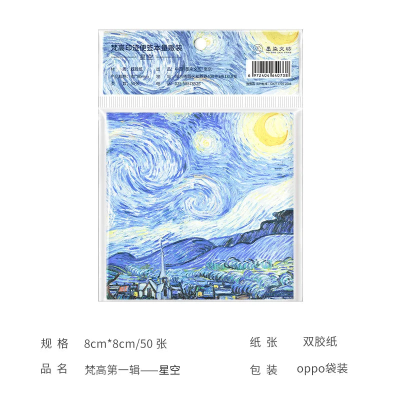 Painting Memo Pad Monet Van Gogh No-sticky Note Decal Scrapbooking DIY Notepad Diary Stationery School Supplies