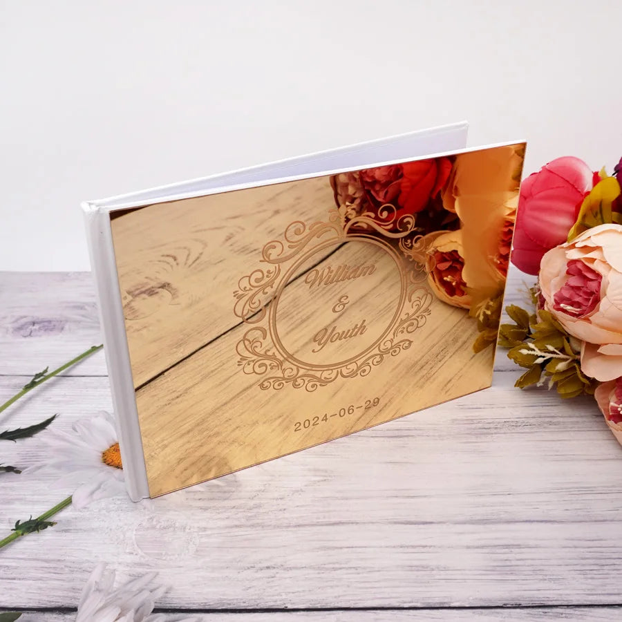 Personalized 25x18cm Wedding Custom Signature Guestbook Acrylic Mirror Cover Reception Book Engagement Party Commemorative Book