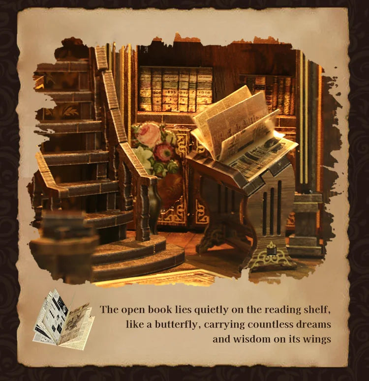 SnapTogs DIY Antique Book Collection Room Book Nook 3D Wooden Puzzle Miniature Dollhouse Tiny House Roombox Craft Kit for Gift