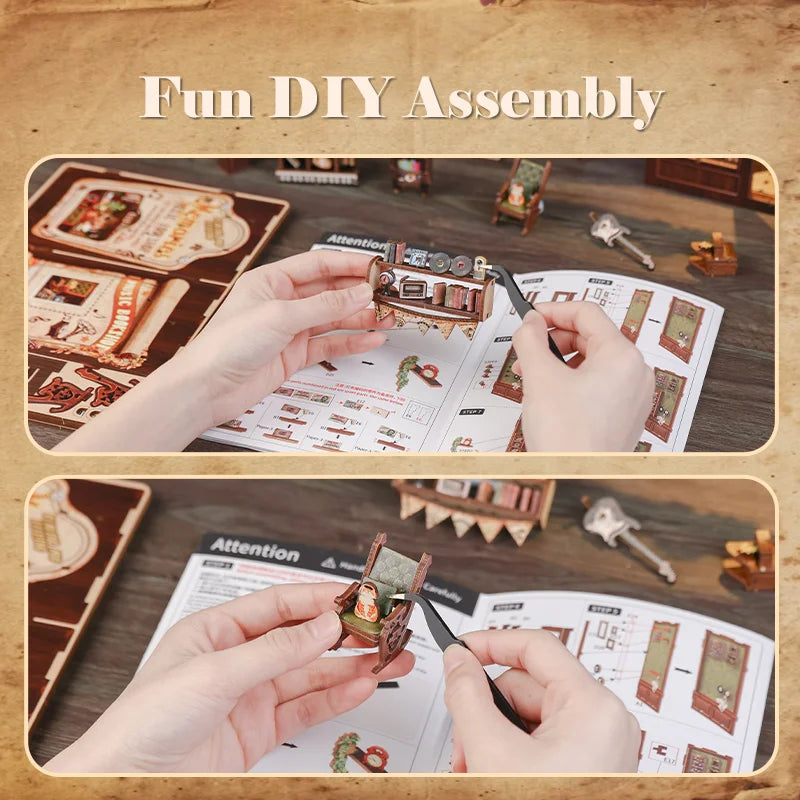 CUTEBEE DIY Book Nook Kit Miniature Wooden Dollhouse with Lights Bookshelf Insert 3D Puzzle Decor Model for Gifts Owl Bookstore