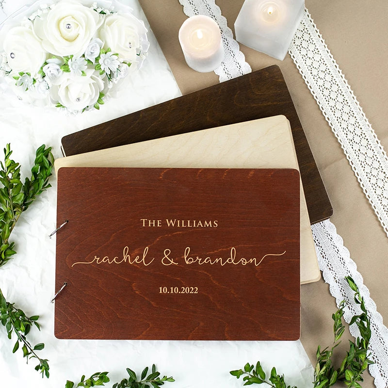 Personalised Wedding Wooden Guest Book Rustic A5/A4 Sign-in Book Mr Mrs Photo Album Wedding Keepsake Engagement Anniversary Gift