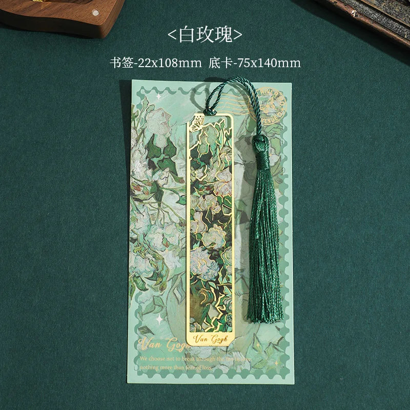 Flowers Glimpse Series Bookmark Creative Retro Famous Painting Metal Handbook Pendant Reading Book Clip Gift Cute
