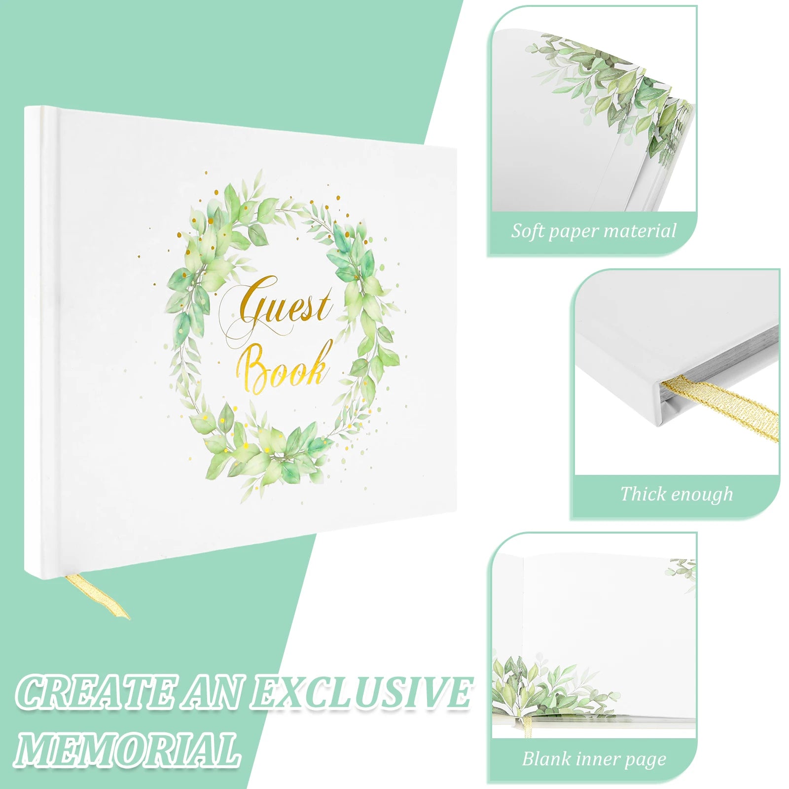 Wreath Print Cover Wedding Guest Book Versatile Smooth Writing Memory Wedding Book With 2 Pen for Baby Shower Anniversary