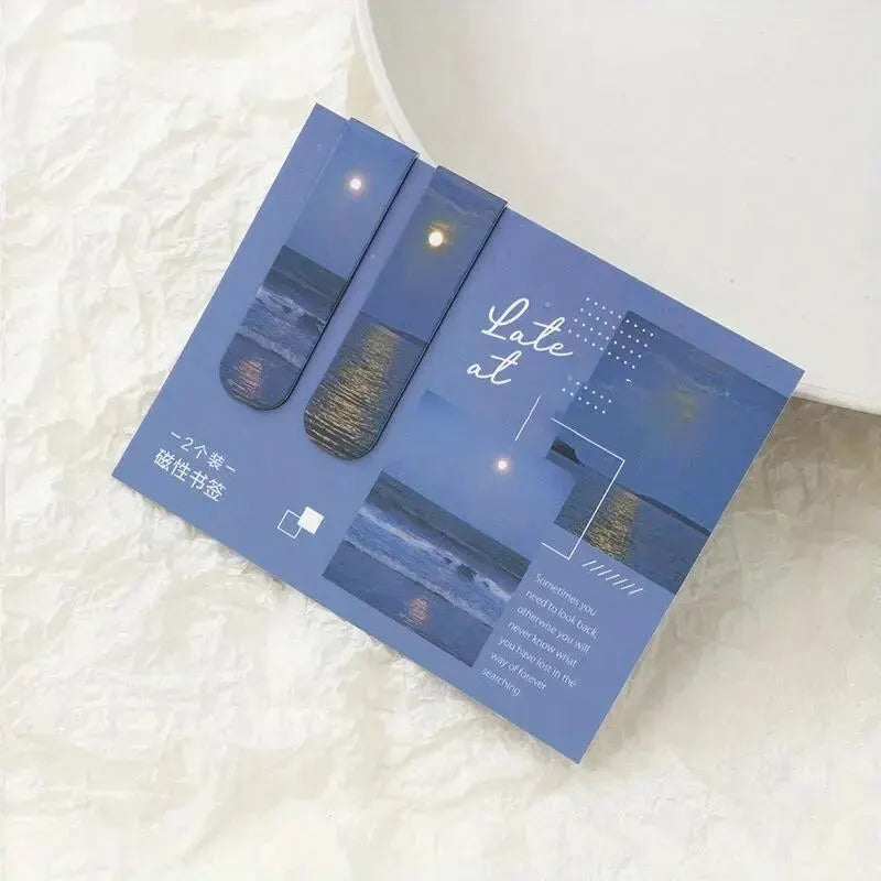 2Pcs Magnetic Bookmark Beautiful Scenery Clouds Simple Literary Pattern Bookmark Reading Tool School Office Supplies Accessory