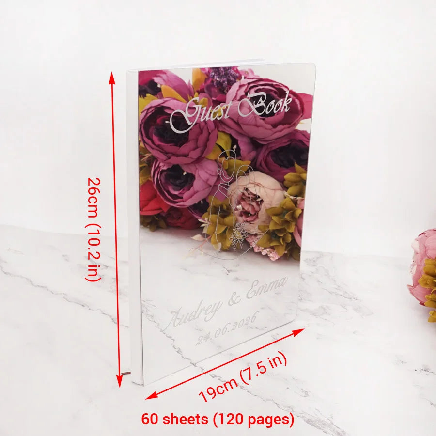 Custom Acrylic Mirror Cover Vertical Style Wedding Guest Book Blank Pages Personalized Name Guestbook Party Decoration Supplies