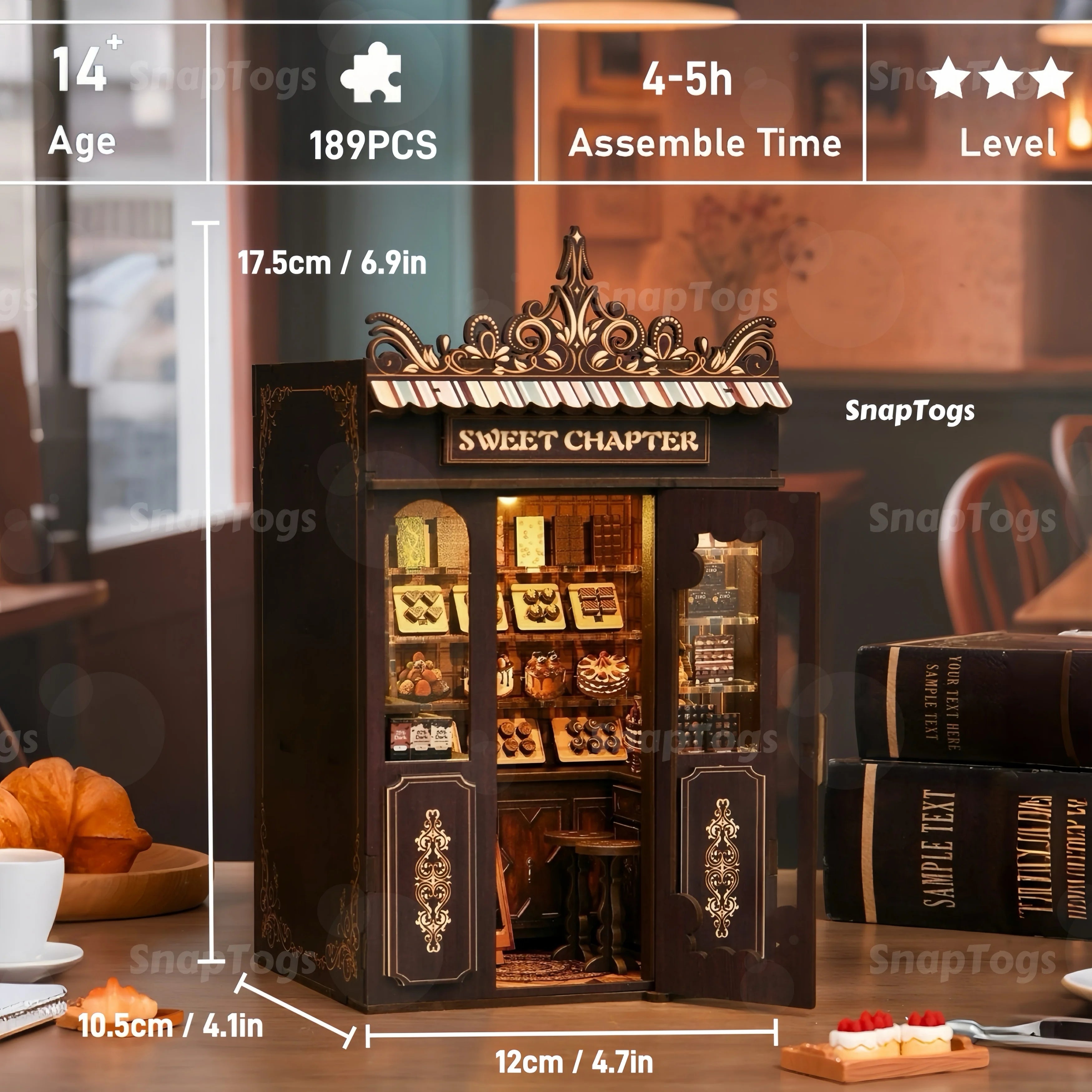 SnapTogs Enchanting DIY Miniature House Vintage Doll House & Tiny House Craft Kits 3D Wooden Puzzle Set for Book Nook & Roombox