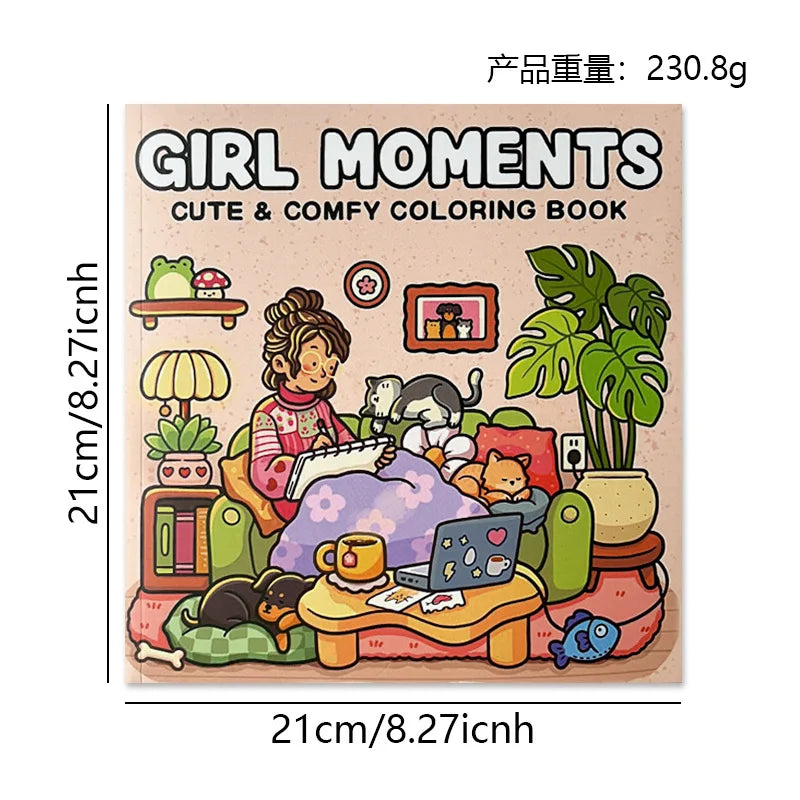 Girl Moments: Coloring Book for Adults and Teens Featuring Cute Cozy Daily Activities for Relaxation (Cozy Spaces Coloring)