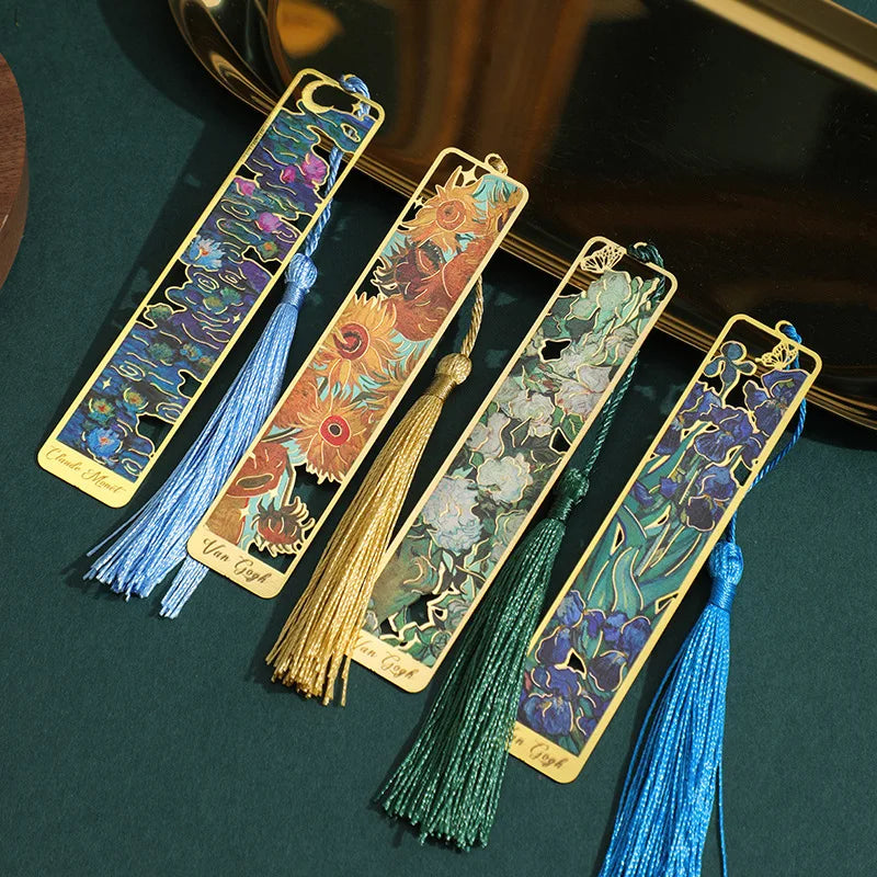 Flowers Glimpse Series Bookmark Creative Retro Famous Painting Metal Handbook Pendant Reading Book Clip Gift Cute