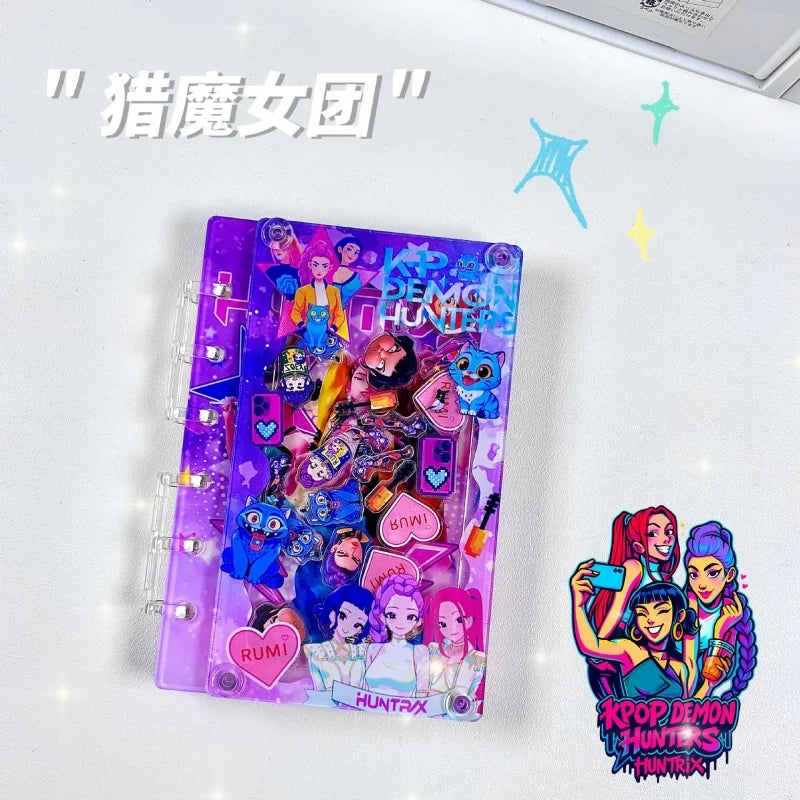 Kpop DDemon Hunter Notebook Acrylic Loose Leaf A7 Notebook Creative Rumi Mira Zoey Saja Cartoon DIY Notebook Student Stationery