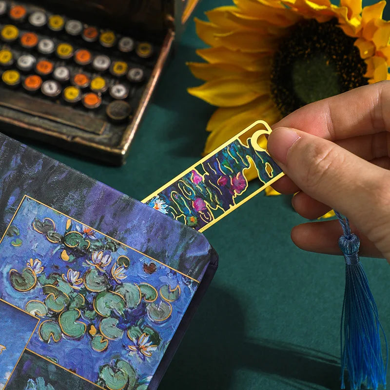 Flowers Glimpse Series Bookmark Creative Retro Famous Painting Metal Handbook Pendant Reading Book Clip Gift Cute