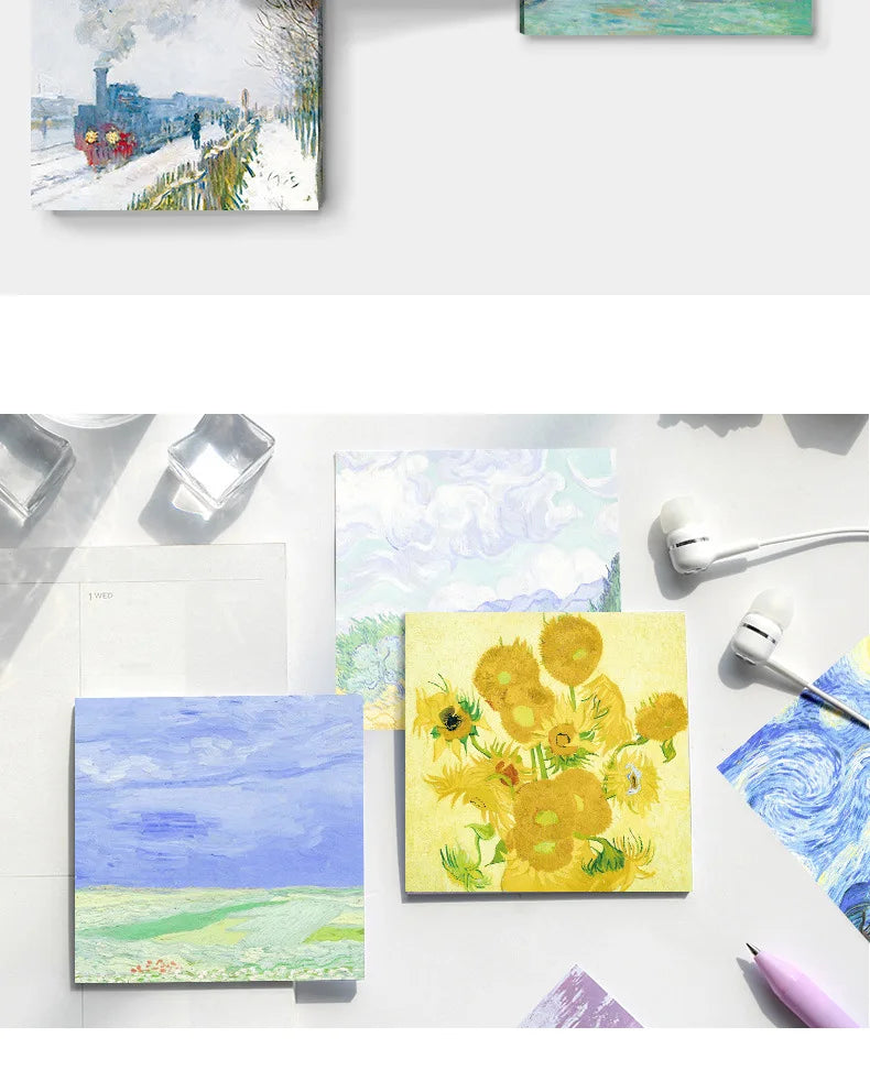 Painting Memo Pad Monet Van Gogh No-sticky Note Decal Scrapbooking DIY Notepad Diary Stationery School Supplies