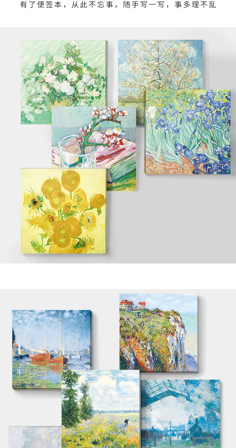 Painting Memo Pad Monet Van Gogh No-sticky Note Decal Scrapbooking DIY Notepad Diary Stationery School Supplies