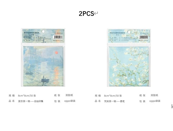 Painting Memo Pad Monet Van Gogh No-sticky Note Decal Scrapbooking DIY Notepad Diary Stationery School Supplies